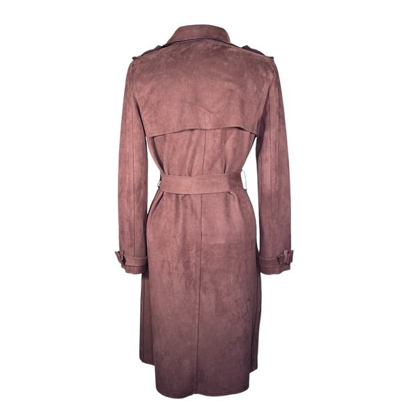 Magaschoni Women’s Chocolate Brown Faux Suede Belted Wrap Coat Size S EUC - Picture 9 of 15